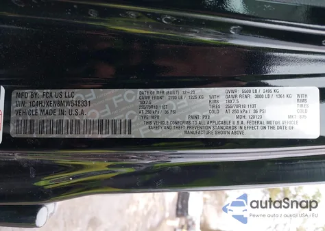 2021 Jeep Wrangler Unlimited Sahara 4X4 z USA, uszkodzony, nr VIN 1C4HJXEN8MW548831